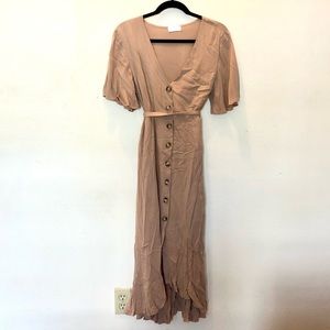 Button up tie maxi dress